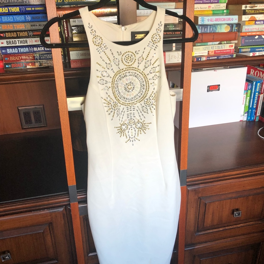 Knew Length White Tight Sparkle Dress